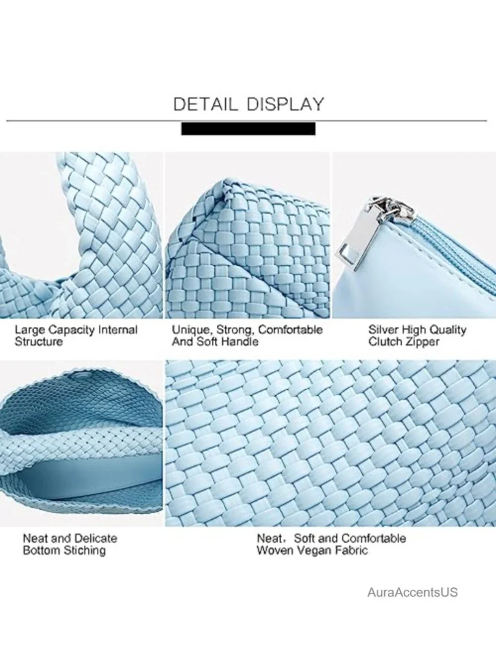 Woven Vegan Leather Hobo Tote Bag Women Top-Handle Shoulder Handbag